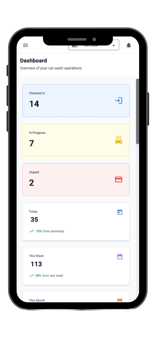 Washhh dashboard on mobile